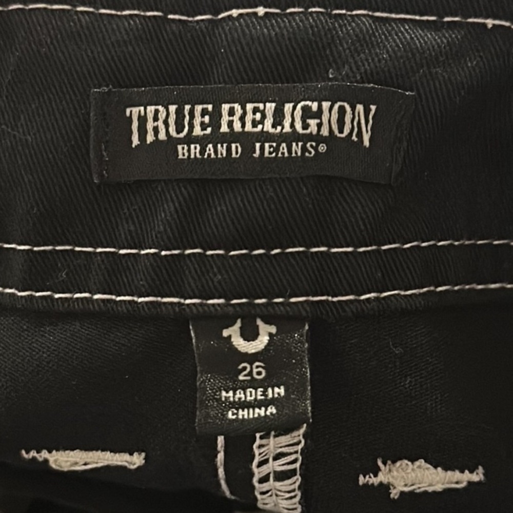 True Religion Jet Black Military Cargo Black Pants With White Stitching Size 26 - Picture 10 of 13